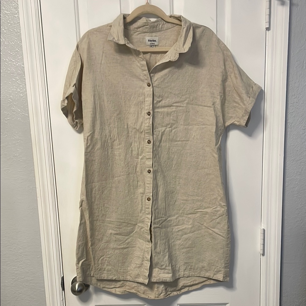 Linen Short Sleeve Shirt Dress